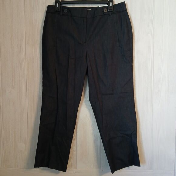 Loft Women's Size 8 Black Grey Pleated Curvy Crop Pants - Picture 1 of 6